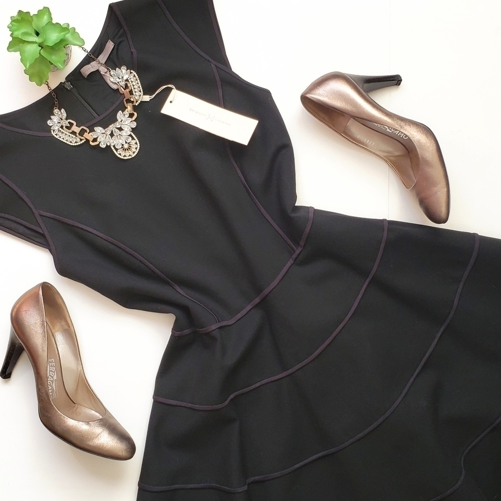 Halston Heritage Black Fit & Flare Sleeveless Mini Cocktail Dress Size Small New